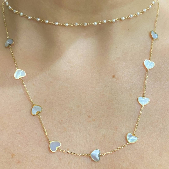 mother of pearl heart necklace 14k gold 