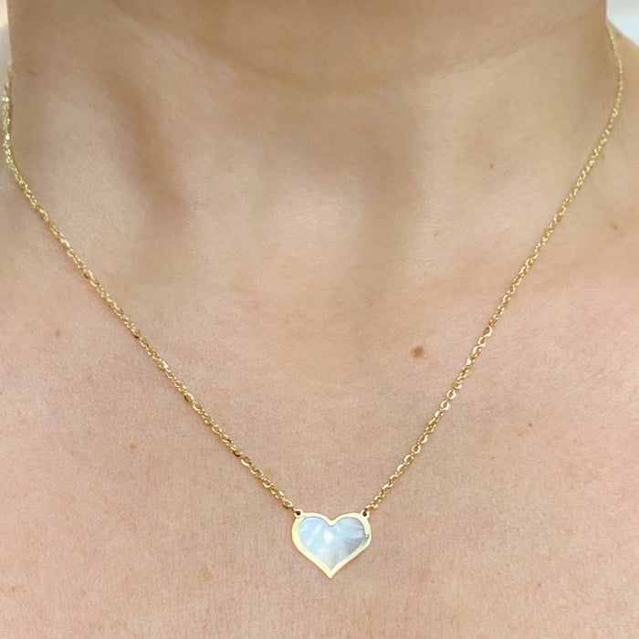 14K Yellow Gold Mother Of Pearl Heart Necklace