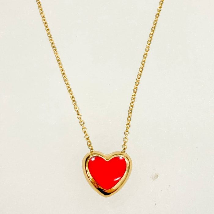 14K Yellow Gold Puffed Heart Charm Necklace