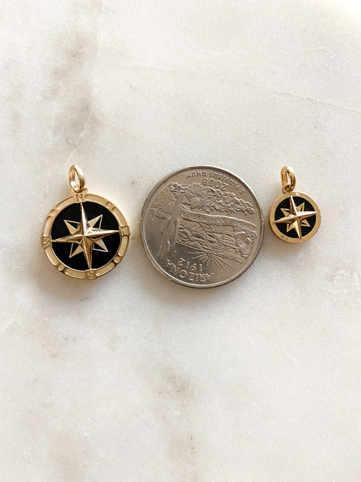 14K Gold Onyx Compass Charm Pendant