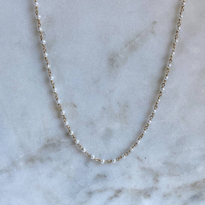 14K Yellow Gold Pearl Beaded Necklace