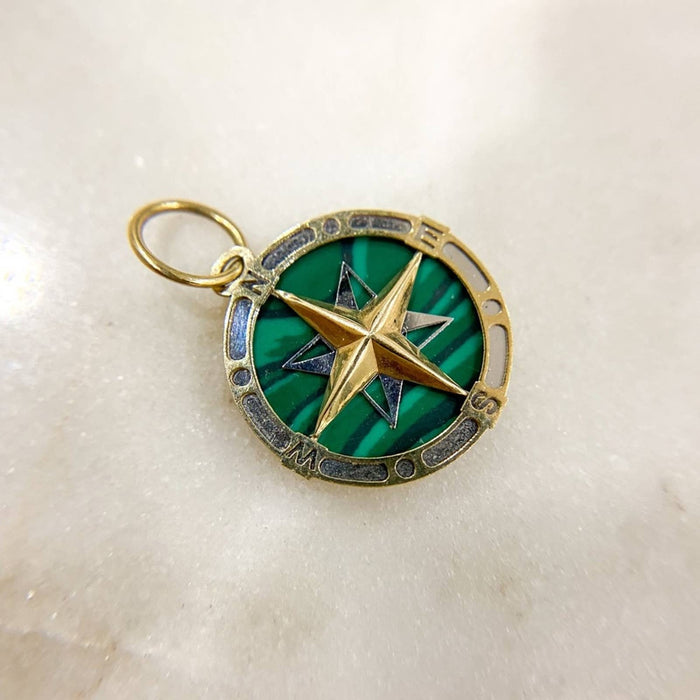 Malachite Compass Charm Pendant