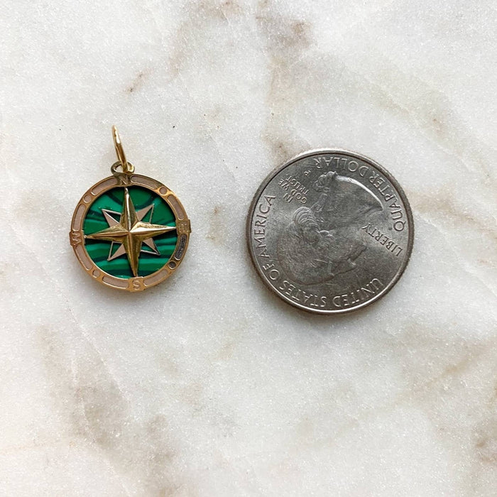 14K Gold Malachite Compass Pendant