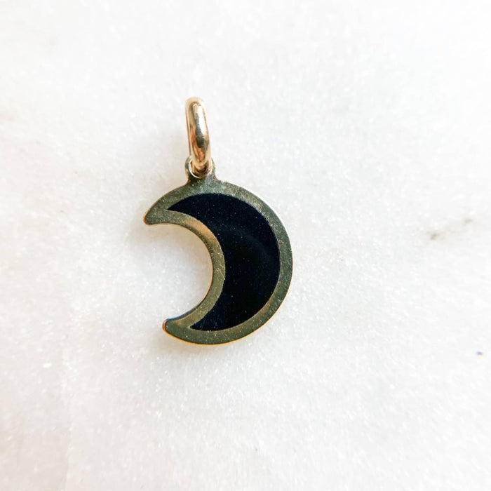 14K Gold Onyx Mini Crescent Moon Pendant