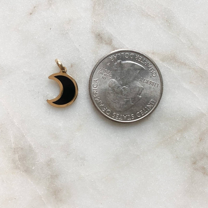 14K Gold Onyx Mini Crescent Moon Pendant