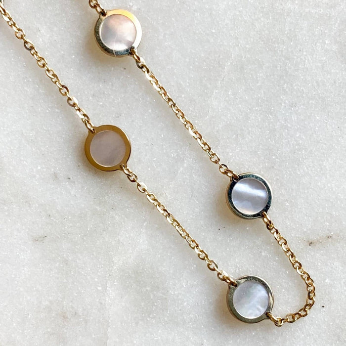 14K Yellow Gold Mother Of Pearl Disc Station  Bracelet