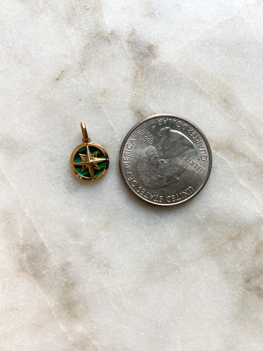 14K Gold Malachite Compass Pendant