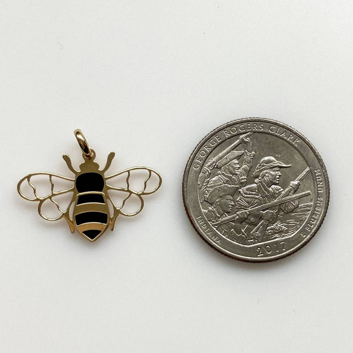 14K Yellow Gold Onyx Bee Charm Pendant