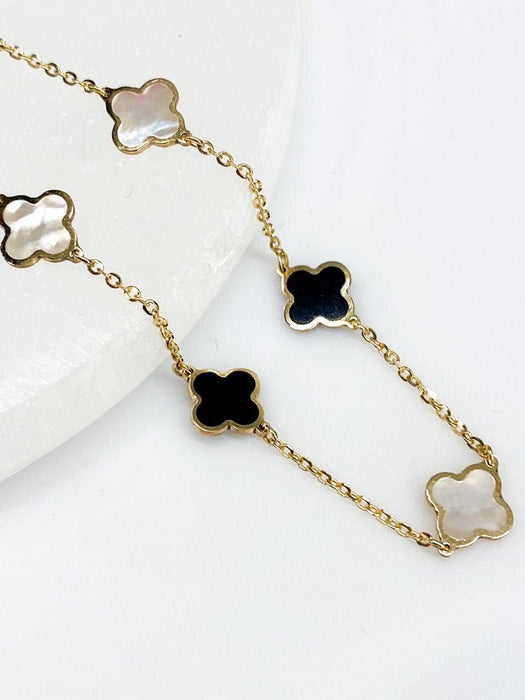 14K Yellow Gold Inlay Clover Station Bracelet