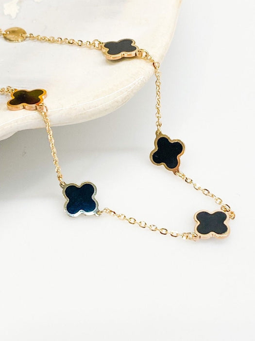 14K Yellow Gold Inlay Clover Station Bracelet