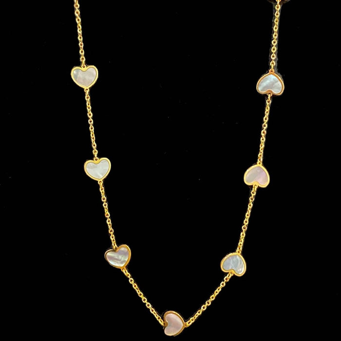 14K Yellow Gold Inlay Heart Station Necklace