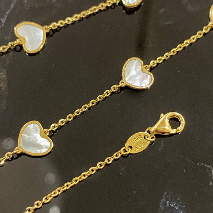 inlay mother of pearl  heart necklace 14k gold  