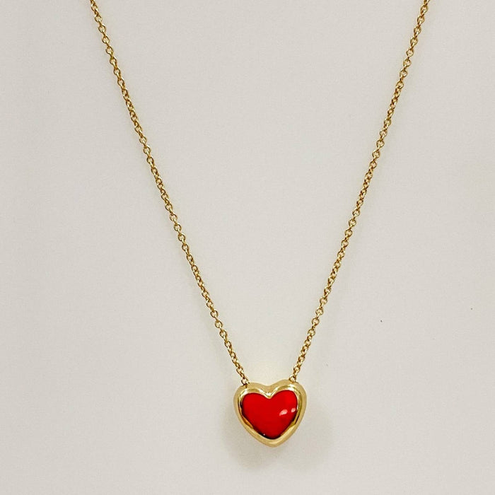 Inlay puffed heart necklace 14k gold 