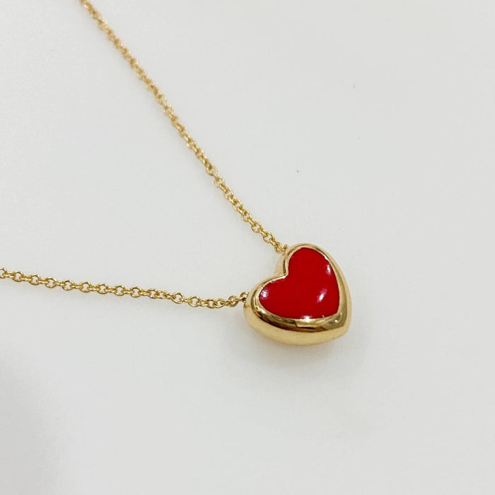 14K Yellow Gold Puffed Heart Charm Necklace