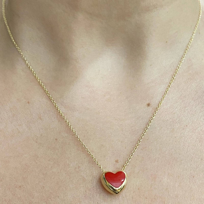 14K Yellow Gold Puffed Heart Charm Necklace