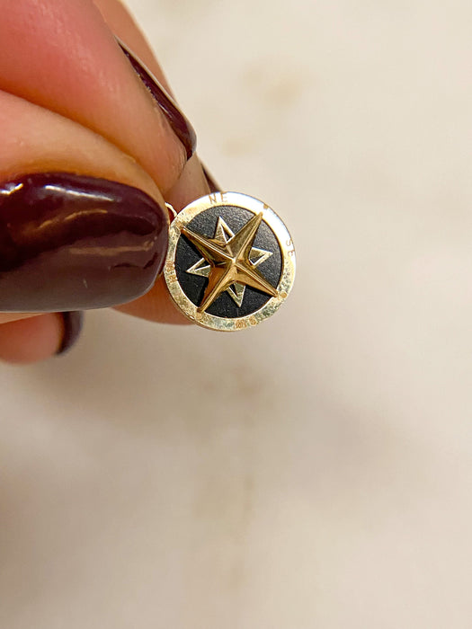 14K Gold Onyx Compass Charm Pendant