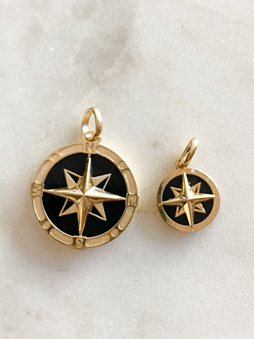 14K Gold Onyx Compass Charm Pendant