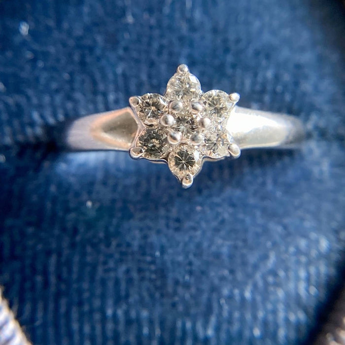 14K White Gold Diamond Flower Ring