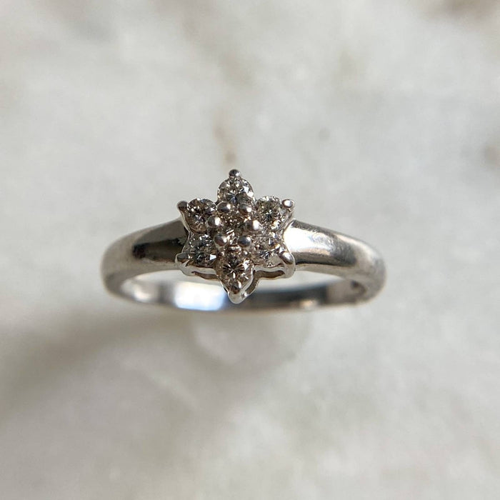 14K White Gold Diamond Flower Ring