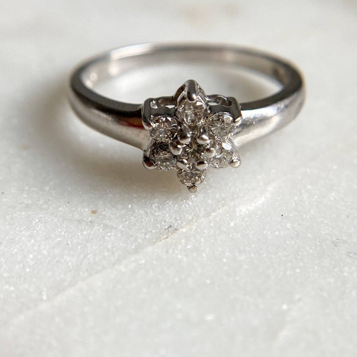 14K White Gold Diamond Flower Ring