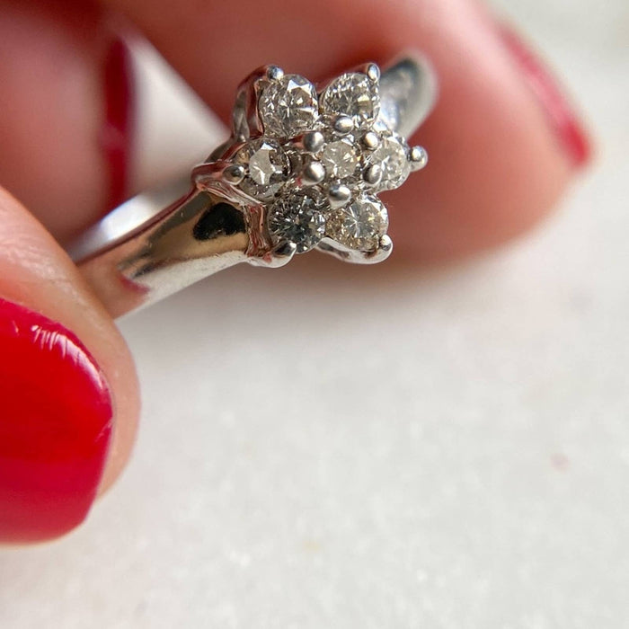 14K White Gold Diamond Flower Ring