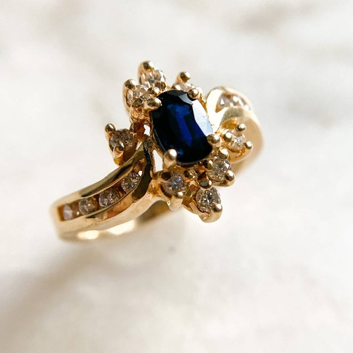 14K Gold Sapphire and Diamond Vintage Ring