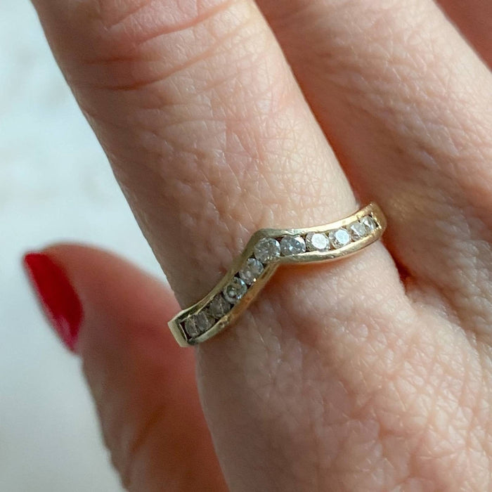 Vintage 14K Gold Diamond Chevron Wedding Band