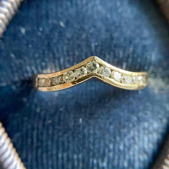 Vintage 14K Gold Diamond Chevron Wedding Band