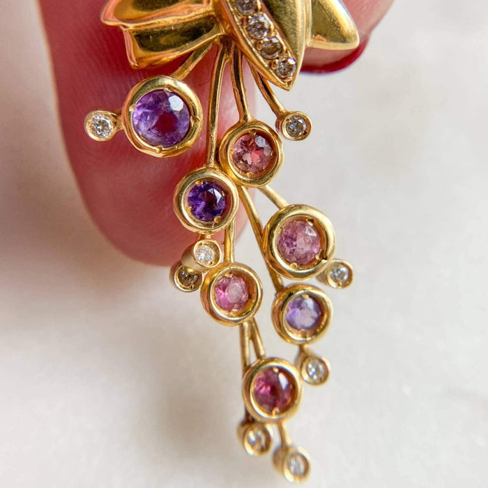 18K Yellow Gold Diamond Amethyst and Pink Sapphire Movement Pendant