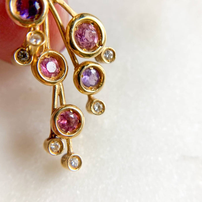 18K Yellow Gold Diamond Amethyst and Pink Sapphire Movement Pendant