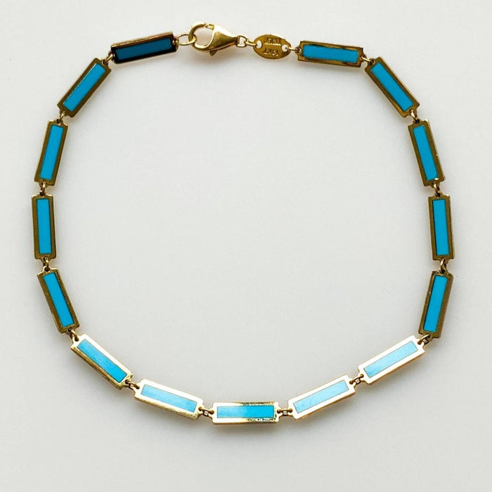 14K Yellow Gold Turquoise Bar Link Bracelet