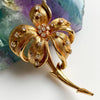 14K Yellow Gold Diamond Flower Vintage Brooch