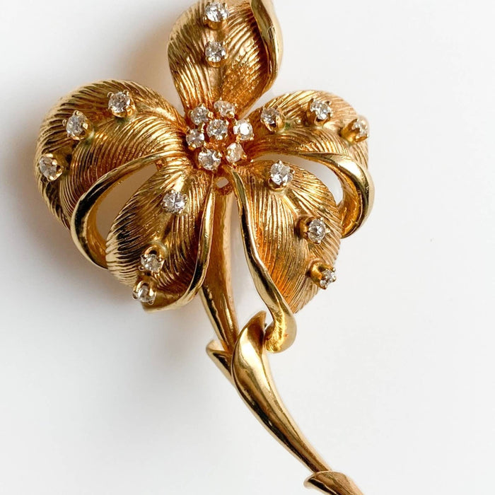 antique 14K Gold Diamond Flower Brooch