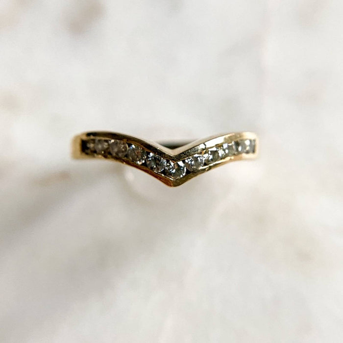 Vintage 14K Gold Diamond Chevron Wedding Band