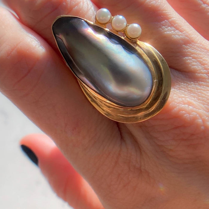 14K Yellow Gold Baroque Pearl Vintage Ring