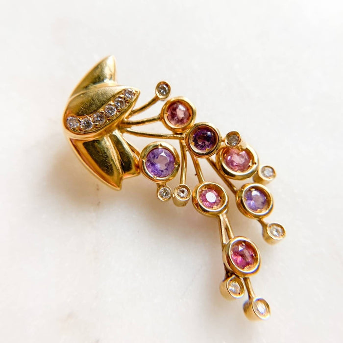 18K Yellow Gold Diamond Amethyst and Pink Sapphire Movement Pendant