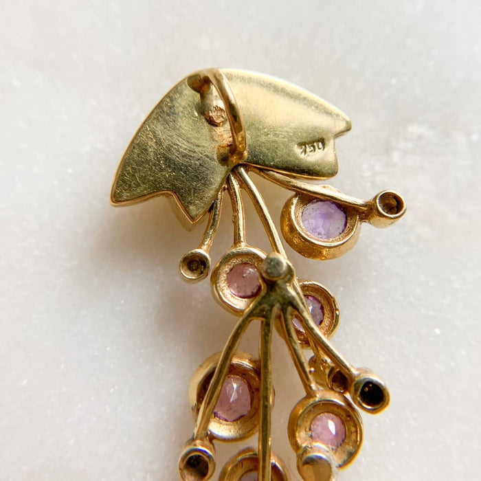 18K Yellow Gold Diamond Amethyst and Pink Sapphire Movement Pendant