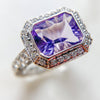 14K White Gold Emerald Cut Amethyst and Diamond Ring