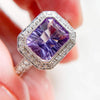 14K White Gold Emerald Cut Amethyst and Diamond Ring