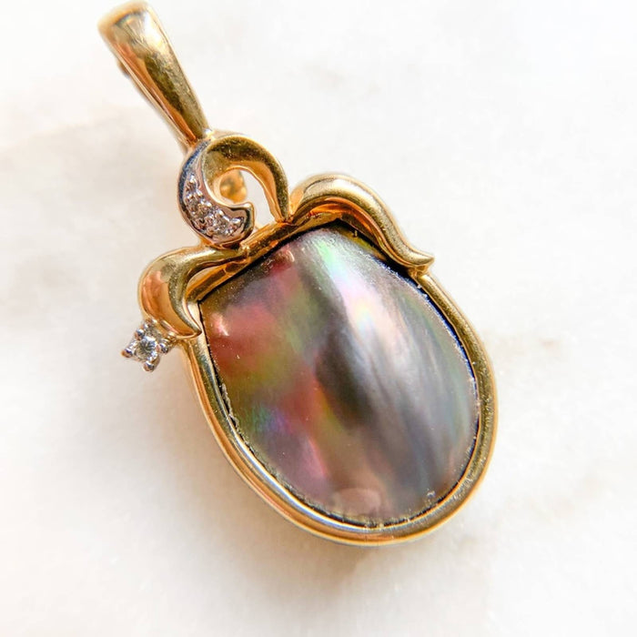 Vintage Baroque Tahitian Pearl and Diamond 14K Gold Pendant