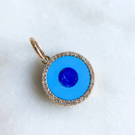 14K Gold Diamond Turquoise Evil Eye Charm Pendant 