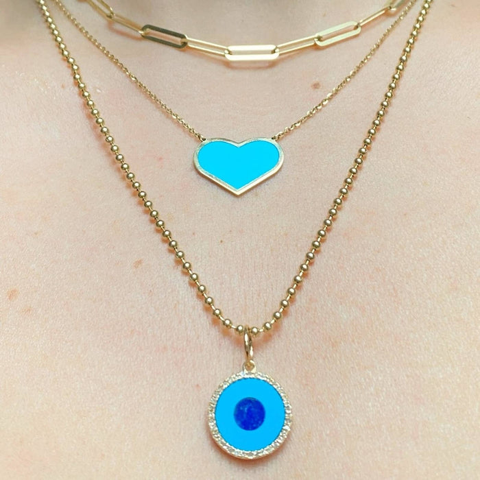 14K Yellow Gold Diamond Turquoise Evil Eye Charm Pendant.