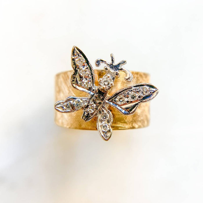 14K Gold Diamond Butterfly Cigar Vintage Ring