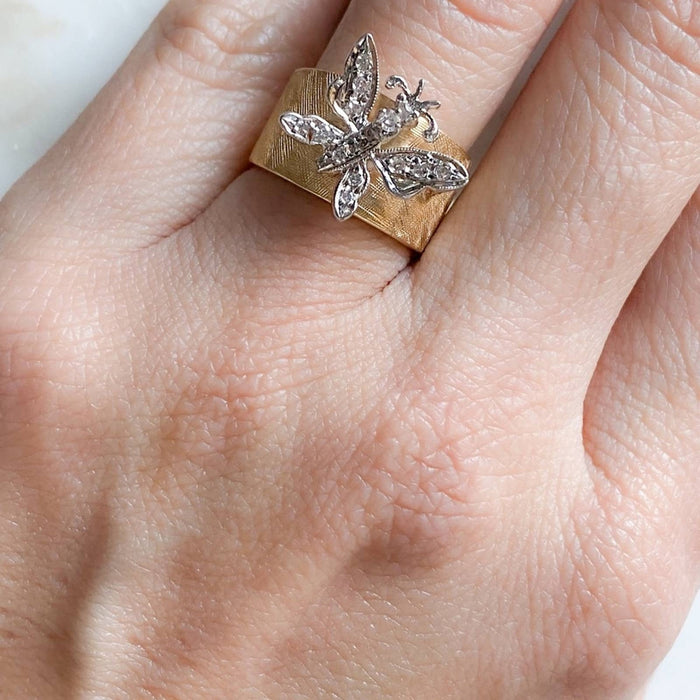 14K Gold Diamond Butterfly Cigar Vintage Ring