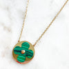 14K Yellow Gold Inlay Malachite Clover Charm Necklace