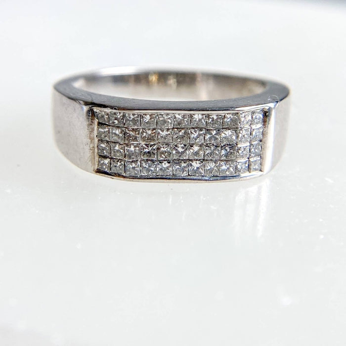 14K White Gold Princess Cut Diamond Unisex Band Ring 