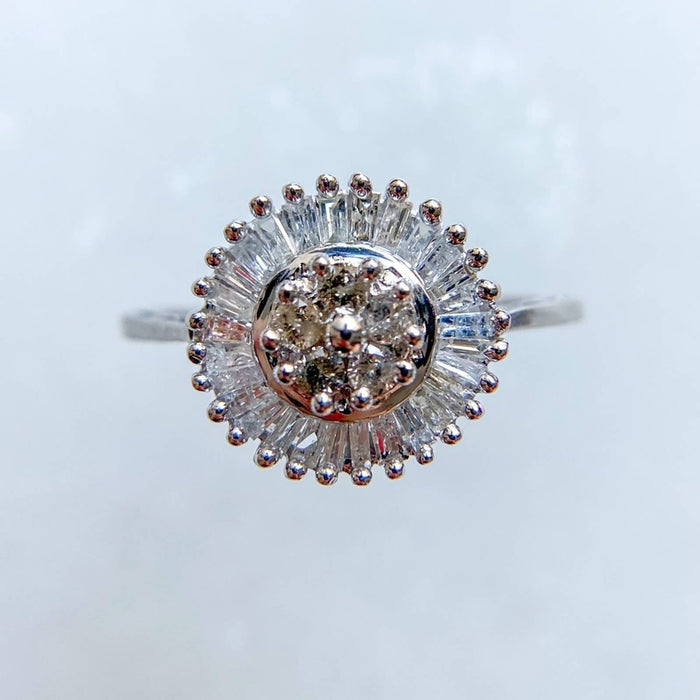 14K White Gold Baguette Cut Diamond Cluster Cocktail Ring