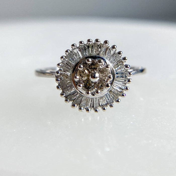 14K White Gold Baguette Cut Diamond Cluster Cocktail Ring