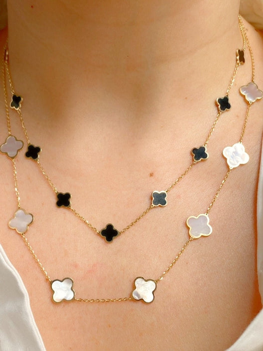 Onyx clover necklace 14k gold 