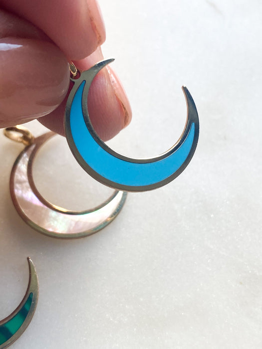 turquoise moon charm 14k